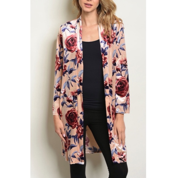 Peach rose print velour cardigan - Picture 2 of 3